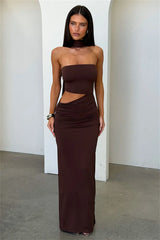 Strapless Draped Cutout Maxi Dress with Halter Neckline