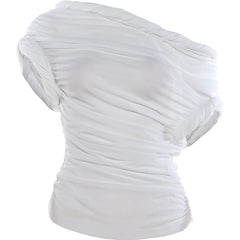 White Asymmetric Neck Braided Top