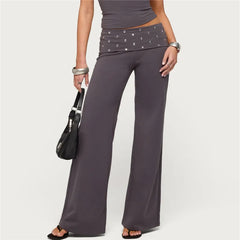 Studded fold over waistband flare pants