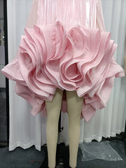 O-Neck Ruffled Organza Mini Dress with Bell Sleeves