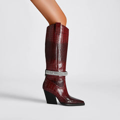 Embellished Pointed Toe Knee-High Western Boots