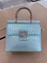 Embellished Ostrich Embossed Top Handle Bag