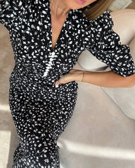 Half-Sleeve Polka Dot Midi Dress