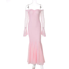 Slimming Spliced Ruffles Maxi Dress - Slash Neck Long Sleeve