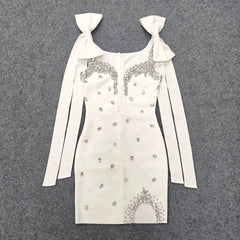Rhinestone Embellished Bow Strap Mini Dress