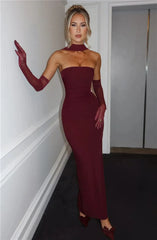 Scarf Collar Strapless Maxi Dress - Backless Bodycon Club & Party