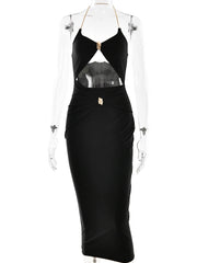 Halter Cut-Out Metal Detail Maxi Dress