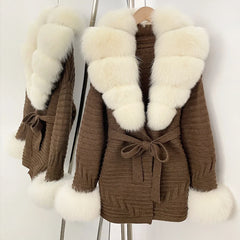 Fur Trim Belted Knit Jacket