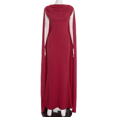 Red dress on a mannequin with a white background