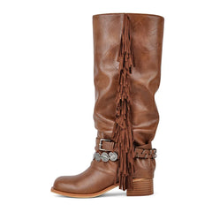 Fringe Detail Square Toe Boots