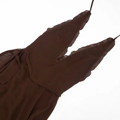 Brown Deep Neck High Split Maxi Dress