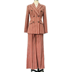 Double Breasted Striped Blazer Wide Leg Pants Suit