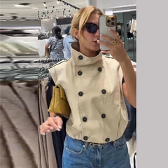 Stand collar double-breasted vest
