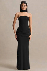 Strapless Choker Neck Gathered Waist Maxi Dress