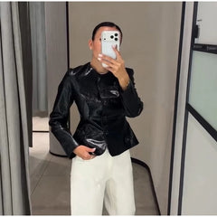 Croc Embossed Faux Leather Jacket