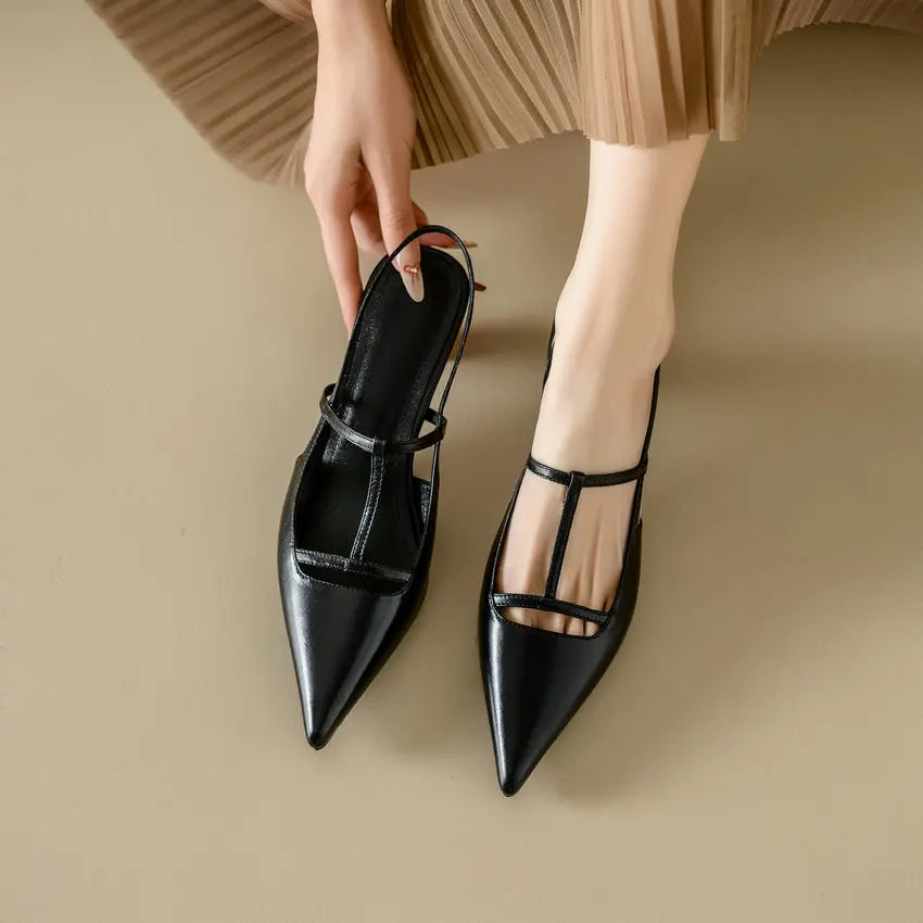 Thick Med Heels Cross-Tied Slingback Pumps Shoes