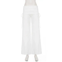 Solid Fold Over Waist Wide Leg Pants