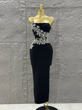Black diamond flower two-piece bodycon long dress.