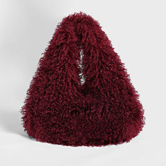 Textured Faux Fur Hobo Bag