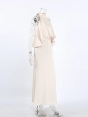 Halter Neck Folds Waist Maxi Dress