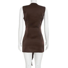 Plunging Neck Knot Front Mini Dress