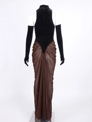 Ruched Draped Turtleneck Maxi Dress