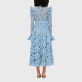 Light blue lace dress with long sleeves on a white background