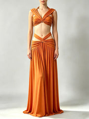 Strappy Cut-Out Bandage Crop Top And Maxi Skirt Set