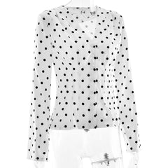 White Polka Dot Long Sleeve Button Satin Top