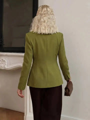 Ruched Pleated Buttoned Mandarin Collar Blazer