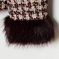 Faux Fur Cuffs Plaid Stand Collar Jacket