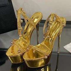 Gold Chain Embellished Platform Stiletto