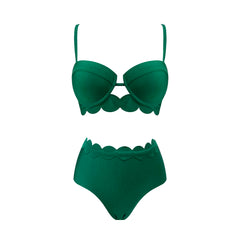 Scalloped Trim Bikini with Cutout Skirt