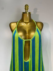 Green Halter Neck Fringe Bandage Mini Dress