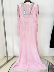 O-Neck Sequin Embellished Long Sleeve Maxi Dress Detail Back