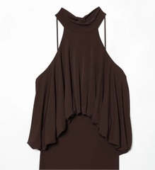Brown halter neck dress on a white background