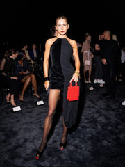 Black Chain Halter Velvet Dress with Pleated Fold Detail