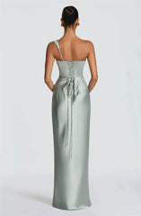 Satin Bodycon One Shoulder Cowl Neck Maxi Dress