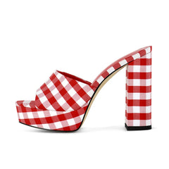 Gingham Platform Block Heel Sandals