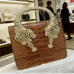 Tiger Handle Leather Handbag