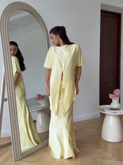 Elegant Yellow Trumpet Skirt & Top Set