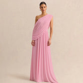 Pink one shoulder draped maxi dress