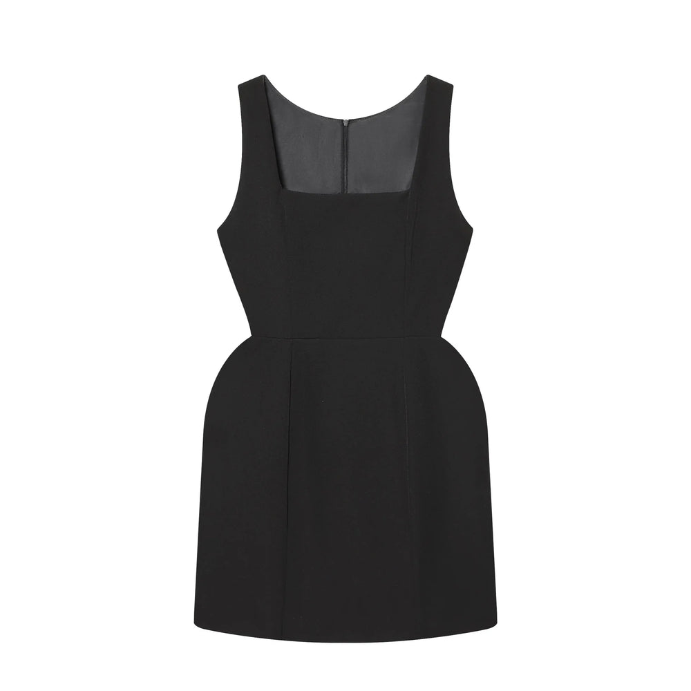 Black sleeveless dress on a white background