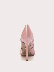 Pink high-heeled shoe on a white background