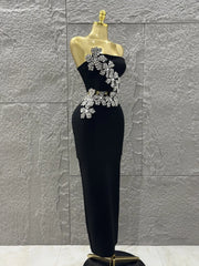 Black Diamond Flower Two-Piece Bodycon Long Dress
