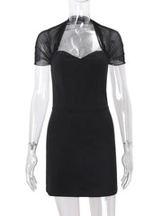 Sweetheart Neck Mini Dress with Sheer Mesh Bolero Sleeves