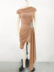 Diagonal Collar Vintage Patchwork Mini Dress with Sculpted Detail