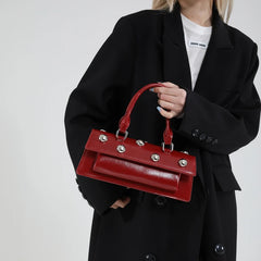 Riveted PU Leather Top Handle Bag