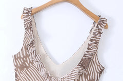 Ruffle Zebra Print V-Neck Maxi Dress neckline detail