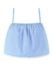 Light blue striped top with thin straps on a white background